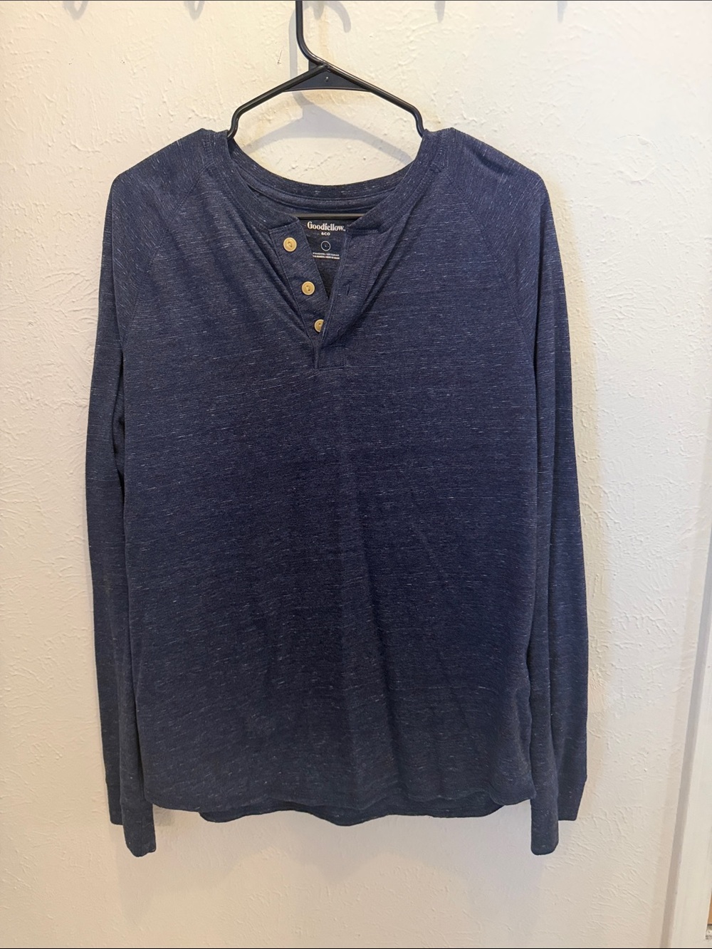 Goodfellow & Co Navy Long-Sleeve Henley with Button Placket